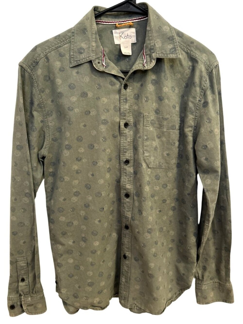 Koto Urban Outfitters Men's S Button Up Shirt Speckle Burst Olive Green